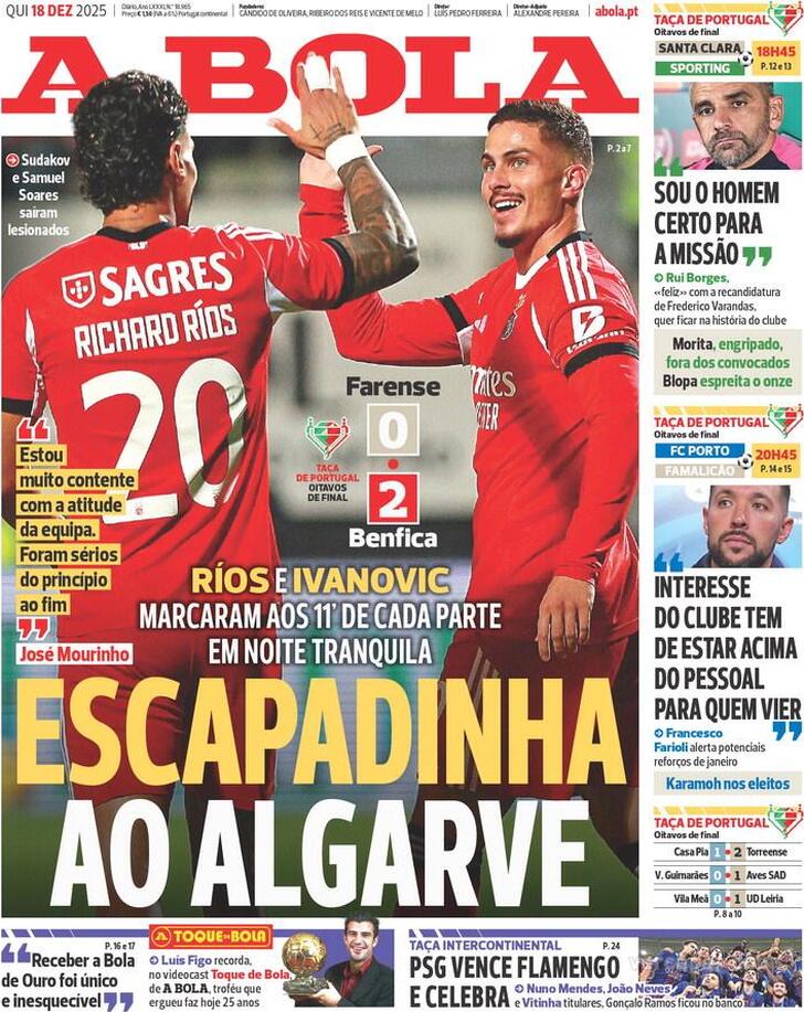 Capas dos jornais desportivos — 18 de Dezembro de 2025 1 Imagem Destacada Automática (Ddb)